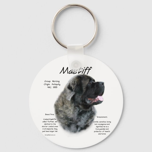Brindle Fluffy Mastiff History  Keychain (Front)