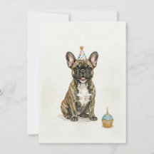 Brindle French Bulldog Birthday Party Hat Cupcake