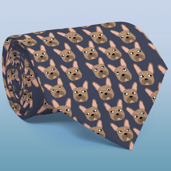 Brindle French Bulldog Blue Neck Tie by Squirrell at Zazzle