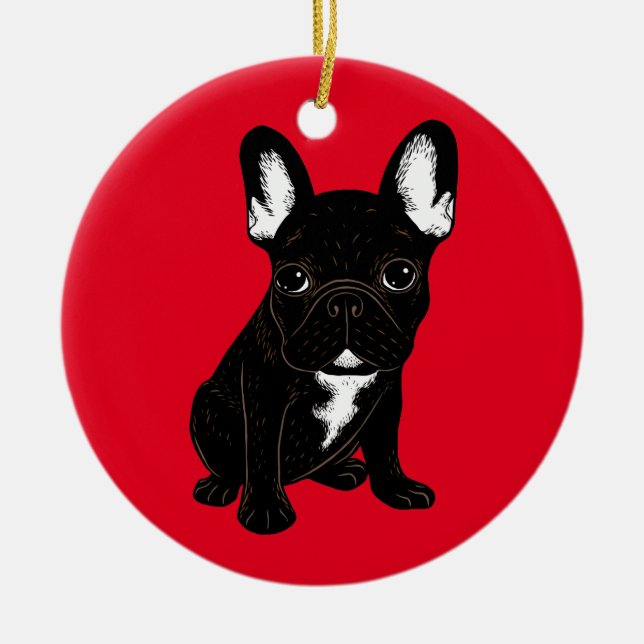 Brindle French Bulldog Ceramic Ornament (Front)