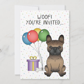 Brindle French Bulldog Cute Cartoon Dog Birthday Invitation