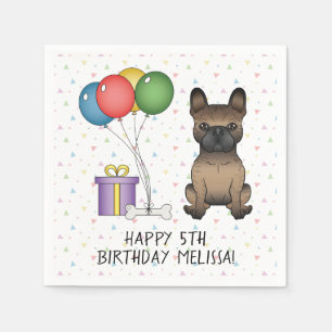 Brindle French Bulldog Cute Cartoon Dog Birthday Napkins