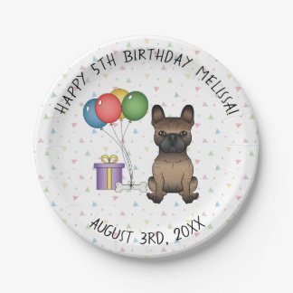 Brindle French Bulldog Cute Cartoon Dog Birthday Paper Plates