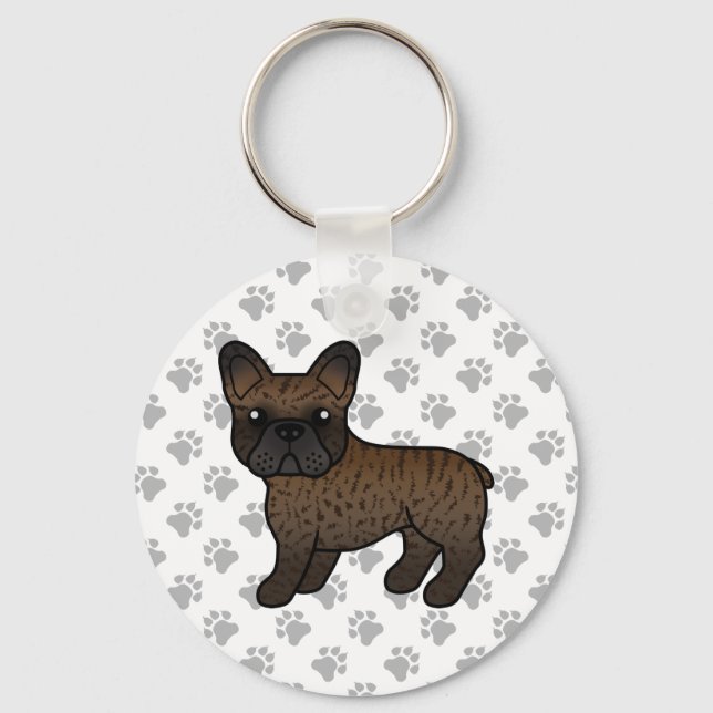 Brindle French Bulldog Cute Cartoon Dog Keychain (Front)