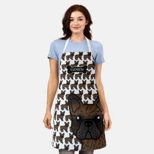 Brindle French Bulldog Cute Cartoon Dog & Name Apron