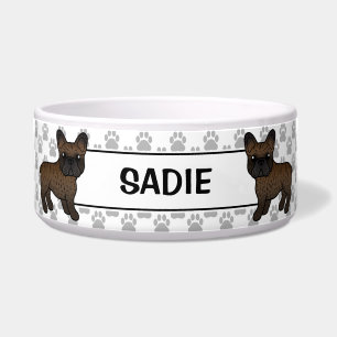 Brindle French Bulldog Cute Cartoon Dog & Name Bowl