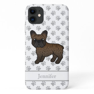 Brindle French Bulldog Cute Cartoon Dog &amp; Name iPhone 11 Case