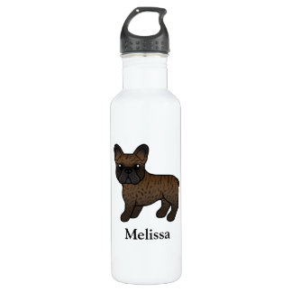 Brindle French Bulldog Cute Cartoon Dog &amp; Name Stainless Steel Water Bottle