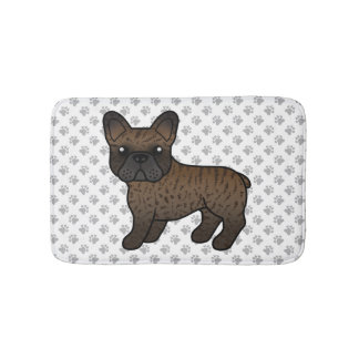 Brindle French Bulldog Cute Cartoon Dog &amp; Paws Bath Mat