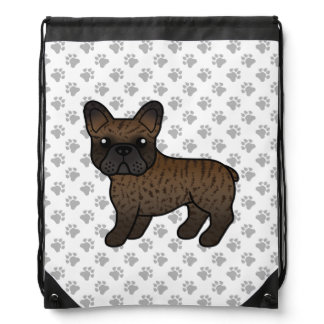 Brindle French Bulldog Cute Cartoon Dog &amp; Paws Drawstring Bag