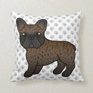 Brindle French Bulldog Cute Cartoon Dog Throw Pillow