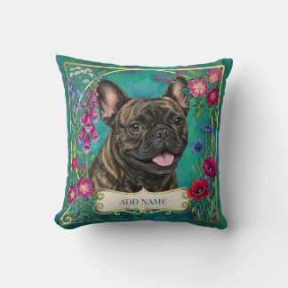 Brindle French Bulldog Floral Botanical Cushion