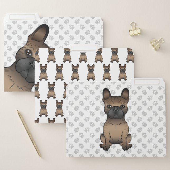 Brindle French Bulldog / Frenchie Cute Cartoon Dog File Folder (Set)
