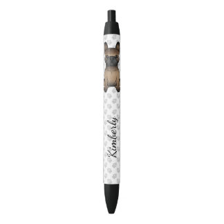 Brindle French Bulldog / Frenchie Cute Dog &amp; Name Black Ink Pen