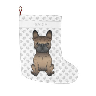 Brindle French Bulldog / Frenchie Cute Dog &amp; Name Large Christmas Stocking