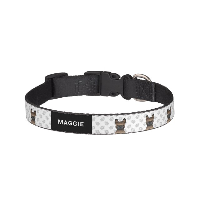 Brindle French Bulldog / Frenchie Cute Dog & Name Pet Collar (Front)