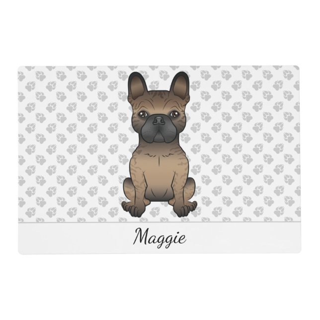 Brindle French Bulldog / Frenchie Cute Dog & Name Placemat (Front)