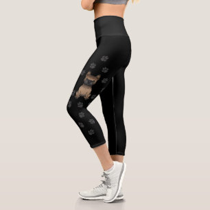 Brindle French Bulldog / Frenchie Cute Dog & Paws Capri Leggings