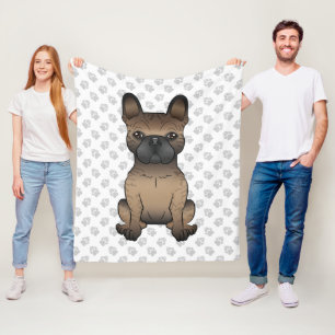 Brindle French Bulldog / Frenchie Cute Dog & Paws Fleece Blanket