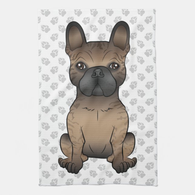 Brindle French Bulldog / Frenchie Cute Dog & Paws Kitchen Towel (Vertical)