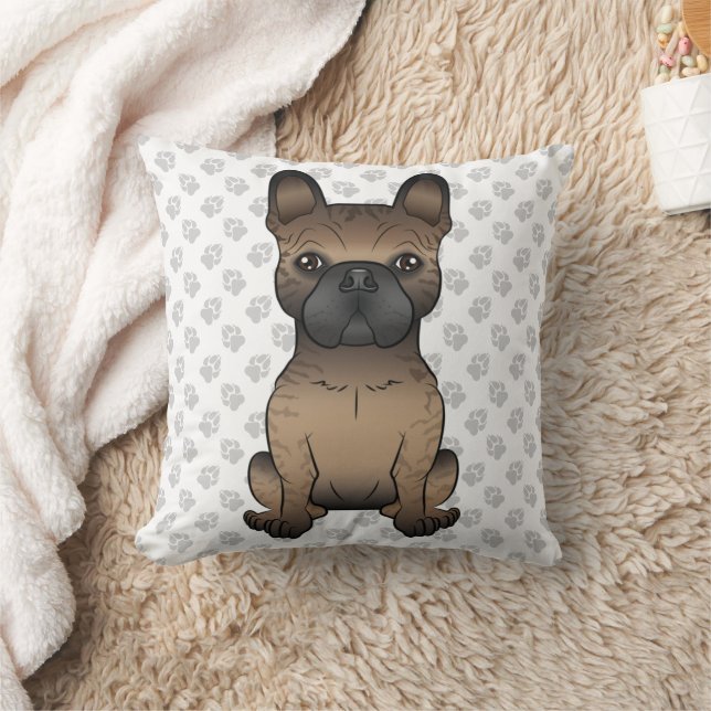 Brindle French Bulldog / Frenchie Cute Dog & Paws Throw Pillow (Blanket)