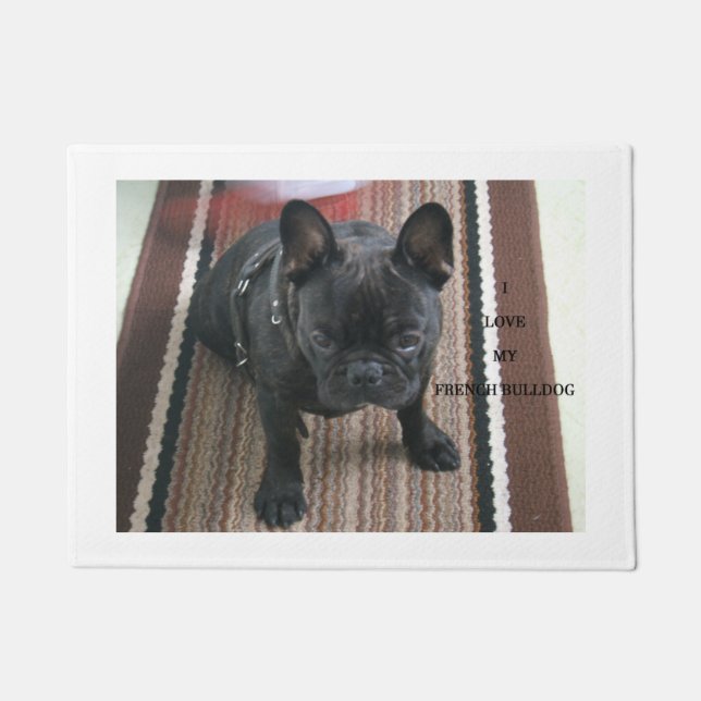 Brindle_French_Bulldog love w pic Doormat (Front)