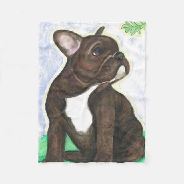 Brindle French Bulldog pup fleece blanket (Front)