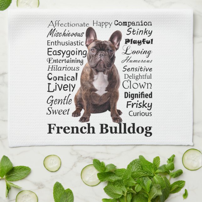 Brindle French Bulldog Traits Kitchen Towel (Folded)