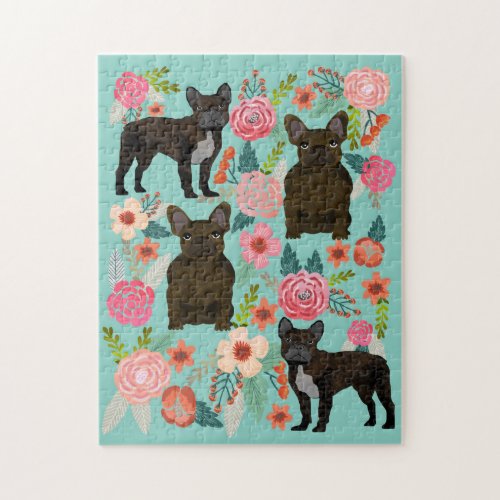 Brindle French Bulldog Vintage Florals Jigsaw Puzzle