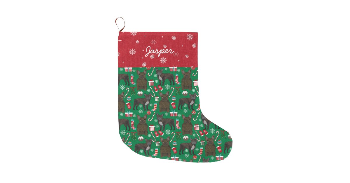 Brindle Frenchie Custom name dog christmas Large Christmas Stocking ...