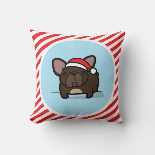Brindle Frenchie on Candy Cane Stripes Throw Pillow