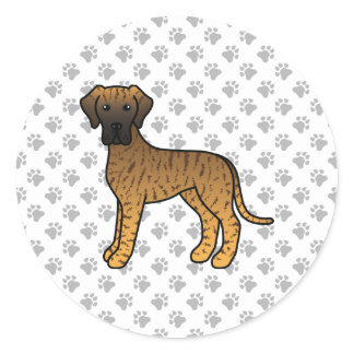 Brindle Great Dane Cute Cartoon Dog Classic Round Sticker