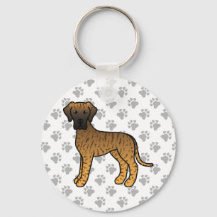 Brindle Great Dane Cute Cartoon Dog Keychain