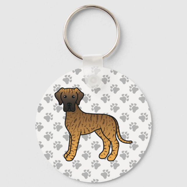Brindle Great Dane Cute Cartoon Dog Keychain (Front)