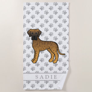 Brindle Great Dane Cute Cartoon Dog & Name Beach Towel