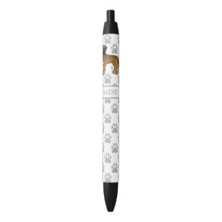 Brindle Great Dane Cute Cartoon Dog &amp; Name Black Ink Pen