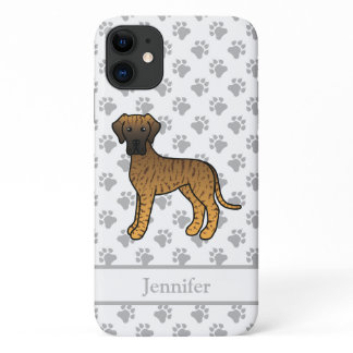 Brindle Great Dane Cute Cartoon Dog &amp; Name iPhone 11 Case