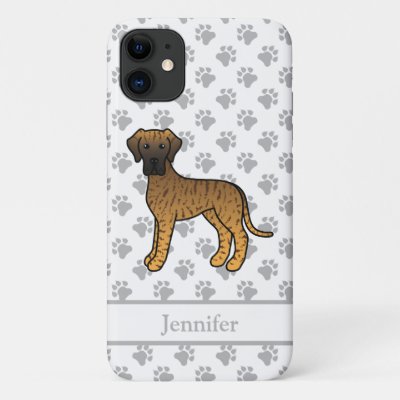 Brindle Great Dane Cute Cartoon Dog &amp; Name iPhone 11 Case