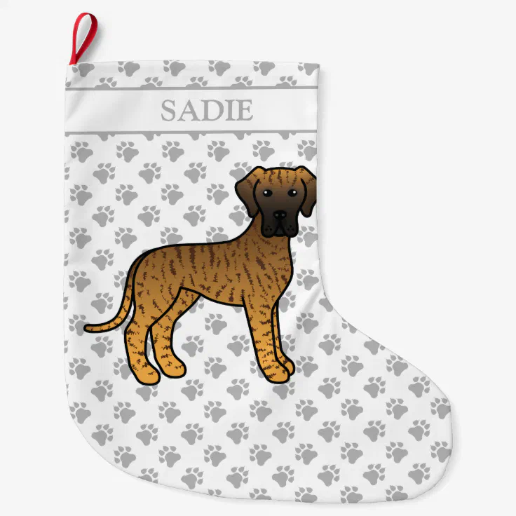 Brindle Great Dane Cute Cartoon Dog & Name Large Christmas Stocking | Zazzle Brindle Great Dane Cute Cartoon Dog & Name Large Christmas Stocking | Zazzle