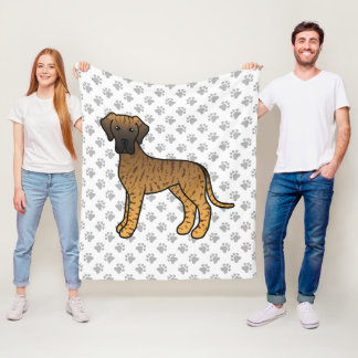 Brindle Great Dane Cute Cartoon Dog &amp; Paws Fleece Blanket
