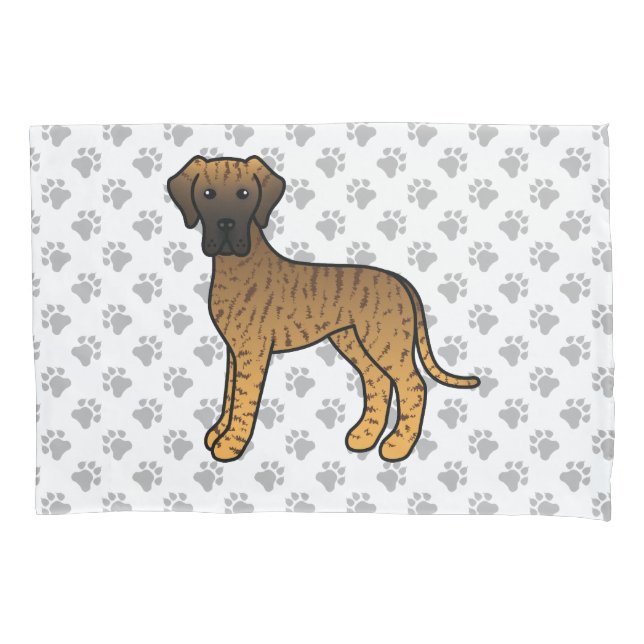 Brindle Great Dane Cute Cartoon Dog & Paws Pillow Case (Front)