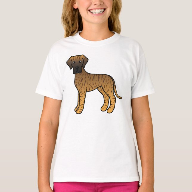 Brindle Great Dane Cute Cartoon Dog T-Shirt (Front)