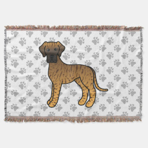 Brindle Great Dane Cute Cartoon Dog Throw Blanket