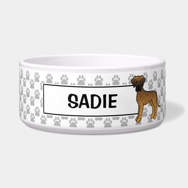 Brindle Great Dane Dog With Pet's Name Bowl (Front)