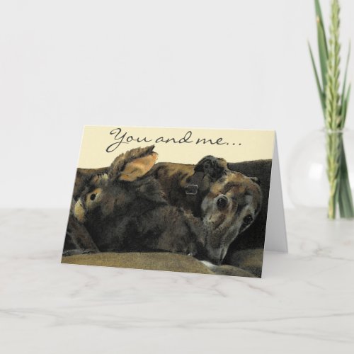 Brindle Greyhound  Bunny Valentines Day card