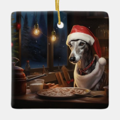 Brindle Greyhound Christmas Cookies Holiday Ceramic Ornament