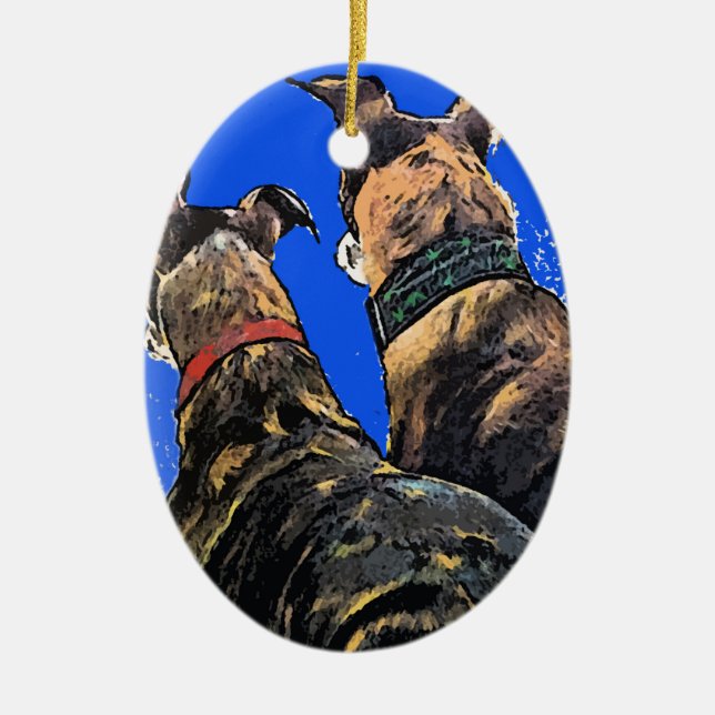 Brindle Greyhound Christmas Ornament (Front)