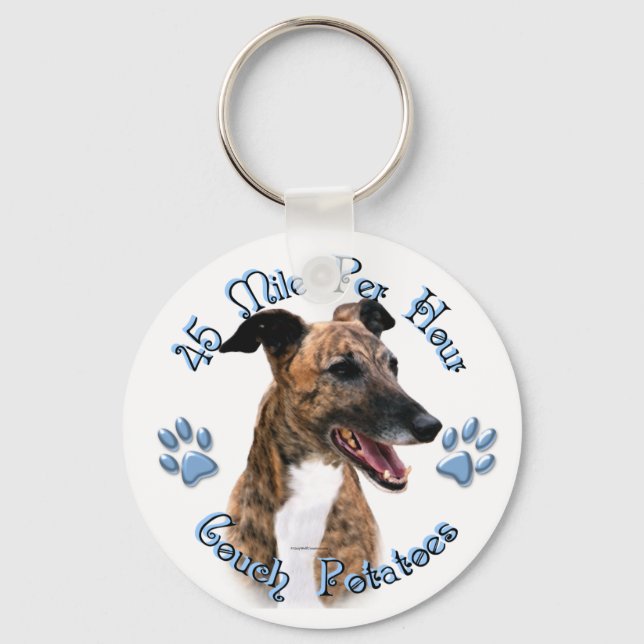 Brindle Greyhound Couch Potato Keychain (Front)