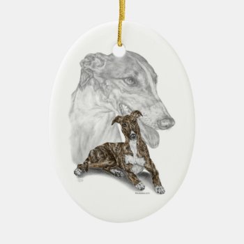 Brindle Greyhound Dog Art Ceramic Ornament by KelliSwan at Zazzle