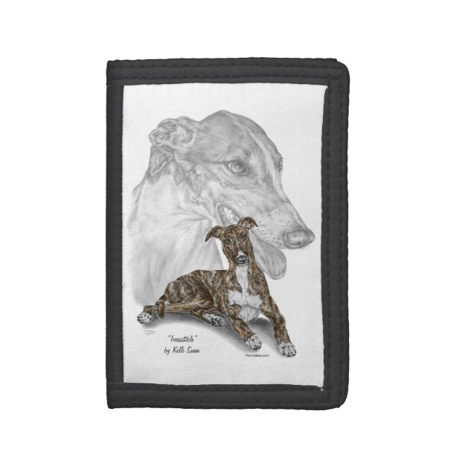Brindle Greyhound Dog Art Trifold Wallet (Front Vertical)